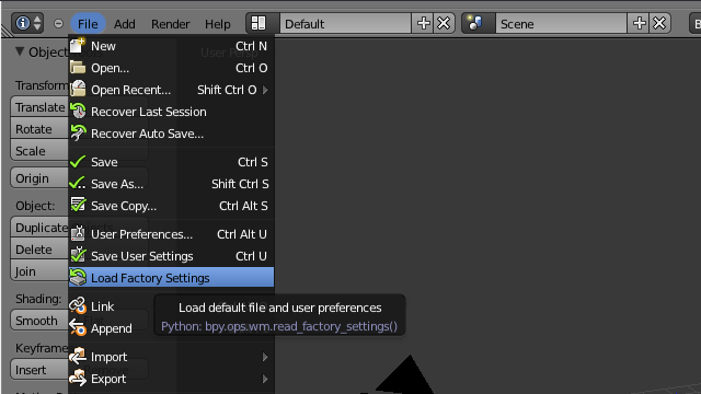 Blender を初期設定に戻す