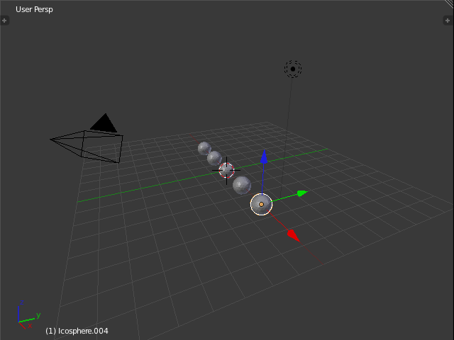 球を一列に配置するスクリプトの実行結果