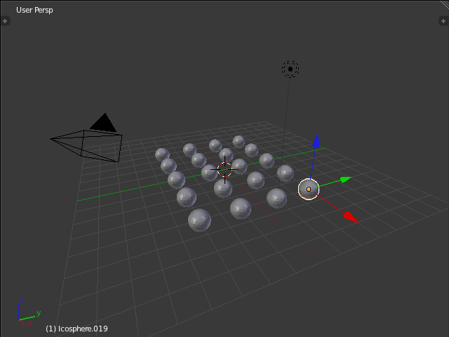 球を二次元に配置するスクリプトの実行結果